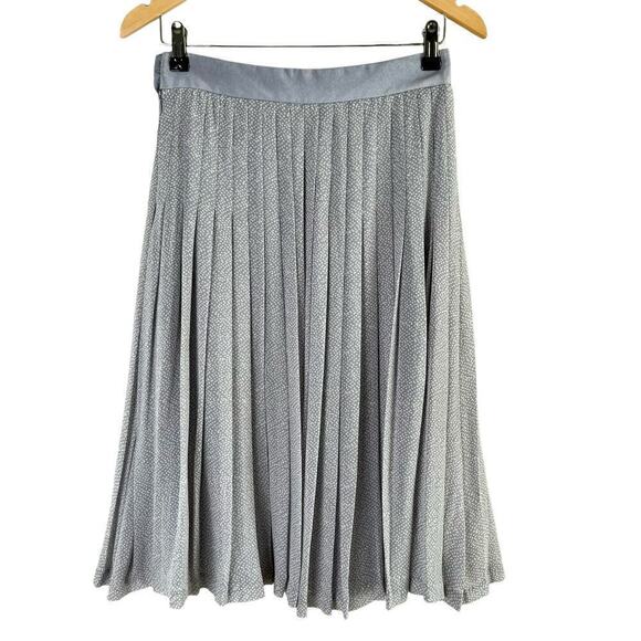 Club Monaco Silk Pleated‎ Polka Dot Midi Skirt in Gray and White, Size 2 - Picture 7 of 10